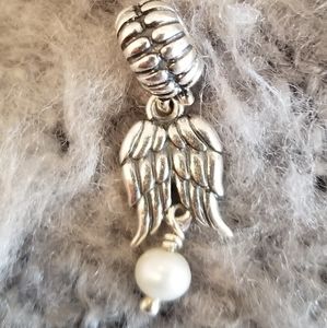 Angel Wing Pandora Dangle Charm With Pearl